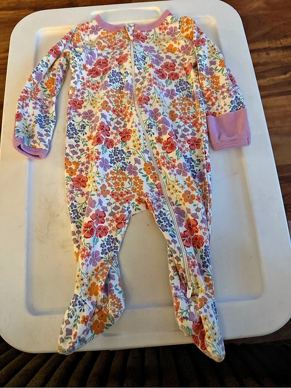 Wildwood Floral Zippy Floral Footie in White & Multicolor